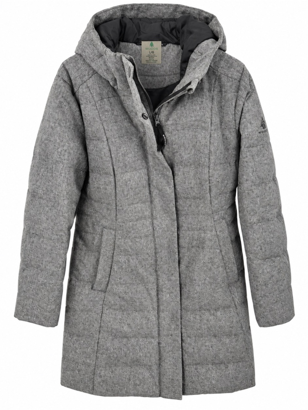 Woolrich Women's Heather Gray Hooded Mid-Length Puffer Coat